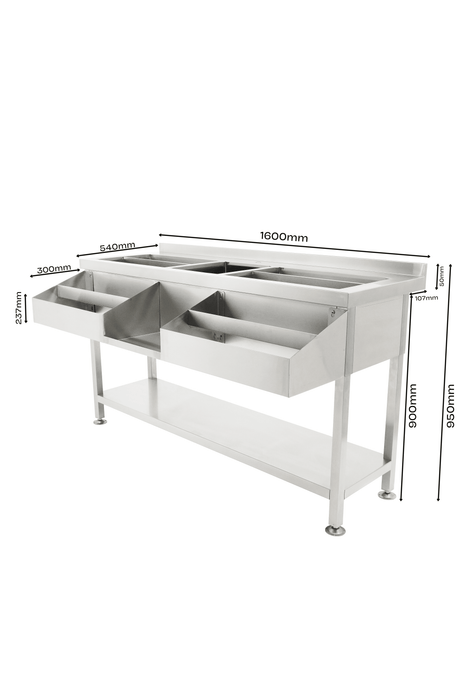 Cocktail-Bar-Station / 1600 mm / mit Spülbecken / Combisteel