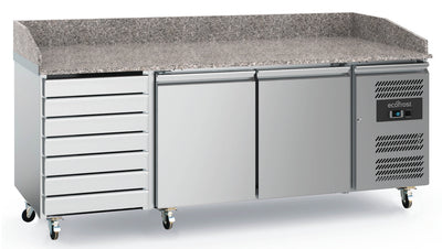 Pizzatisch / 2 Türen / 7 Schubladen / 580 L / Combisteel