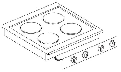Elektro-Einbau-Kochfeld / 4 Kochzonen / 2x 2,6 / 2x 1,5 kW / 600 mm / Combisteel