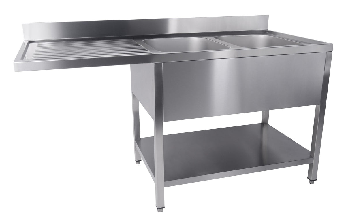Spültisch mit Grundboden & 2 Becken rechts / für Spülmaschine / 1600 × 700 mm / Combisteel