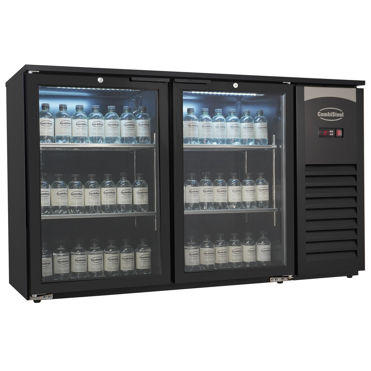 Barkühler 305 L mit 2 Glastüren / Schwarz / Combisteel