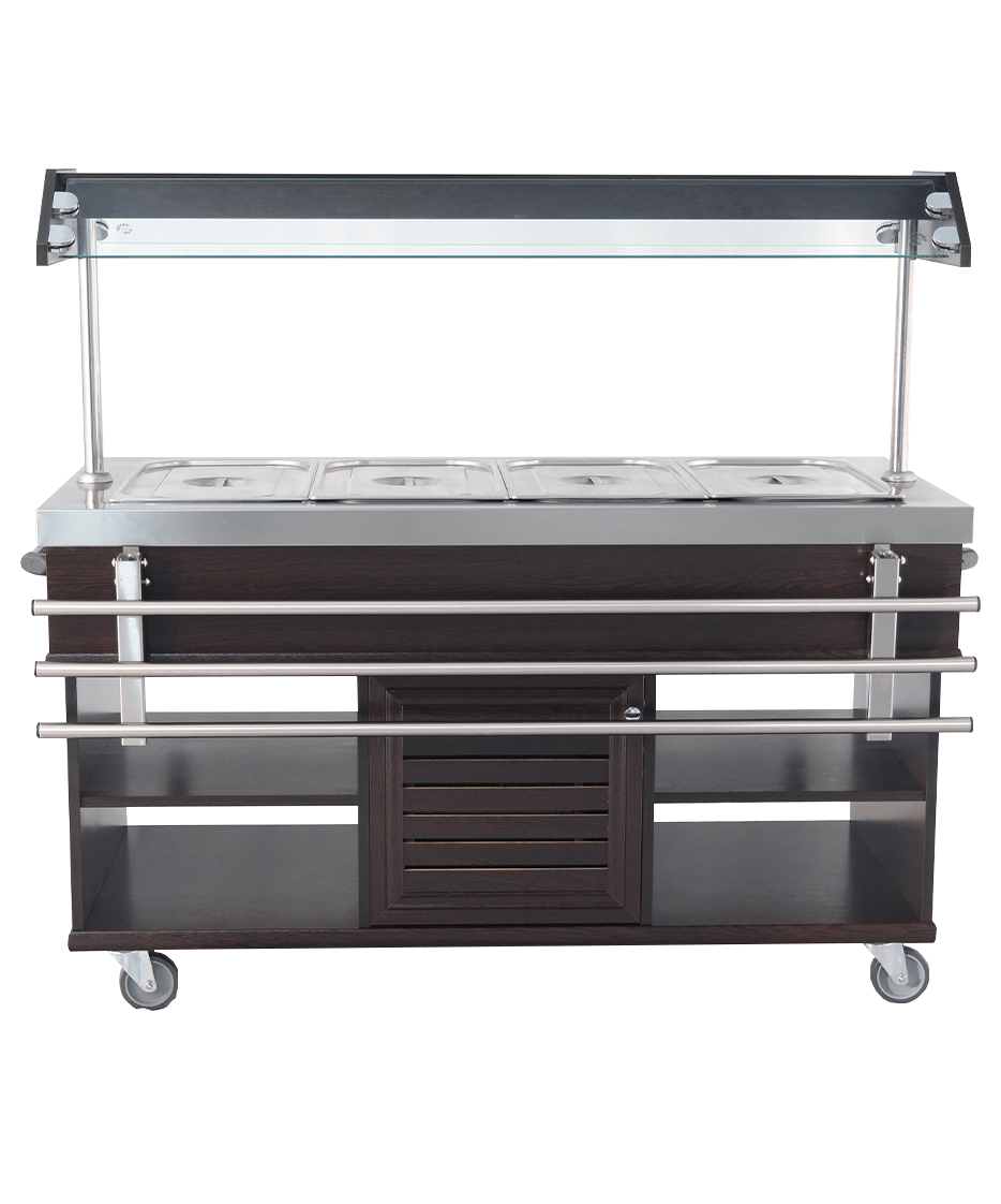 Warmes Buffet / 4 × 1/1 GN / Mahagoni / 1500 × 700 × 1400 mm / Combisteel