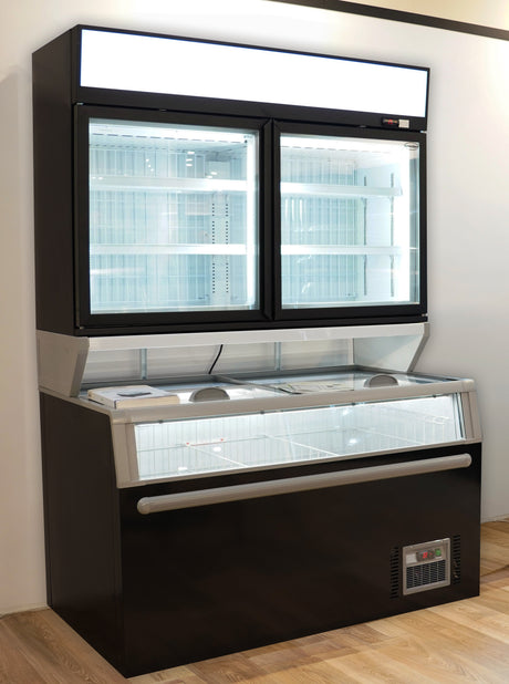 Wandtiefkühlregal Schwarz 2 Glastüren / Combisteel