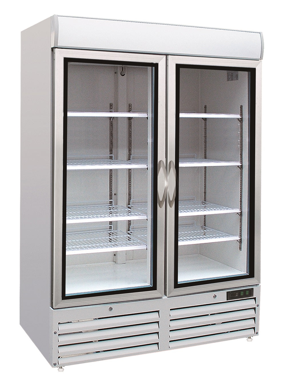 Tiefkühlschrank mit 2 Glastüren Weiß mit Leuchtkasten
