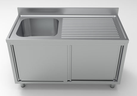 Spültisch mit Schiebetüren & 1 Becken links / 1400 × 700 mm / Combisteel