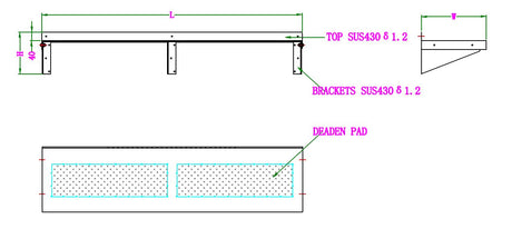 Edelstahl Wandbord / mit Konsolen / 1600 × 400 × 190 mm / Combisteel
