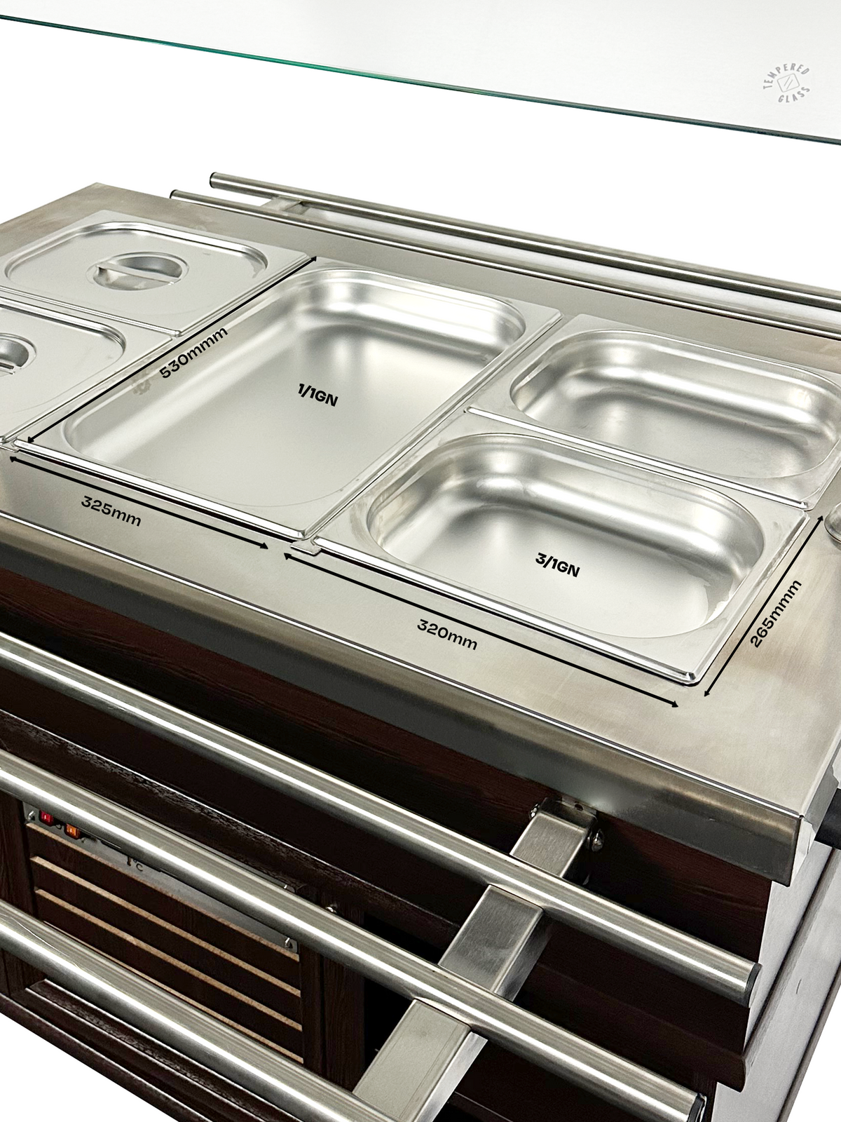Warmes Buffet / 3 × 1/1 GN / Mahagoni / 1200 × 700 × 1400 mm / Combisteel