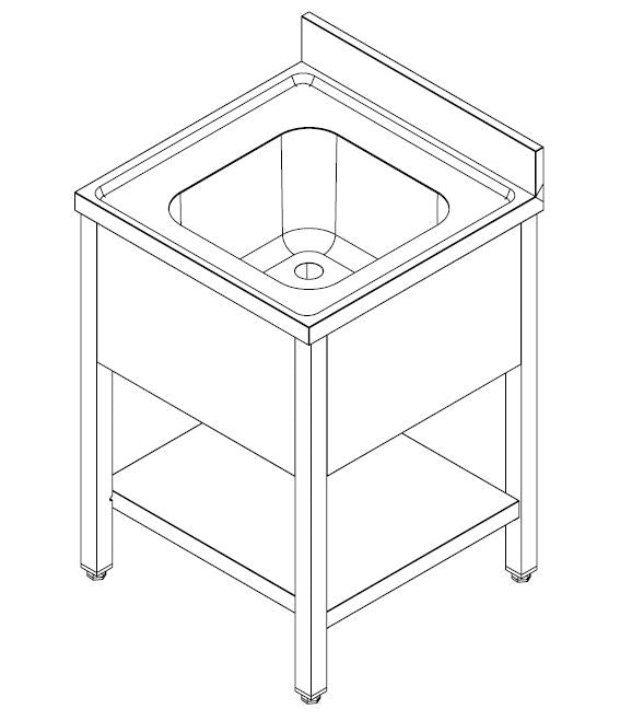 Spültisch mit Grundboden & 1 Becken mittig / 700 × 700 mm / Combisteel