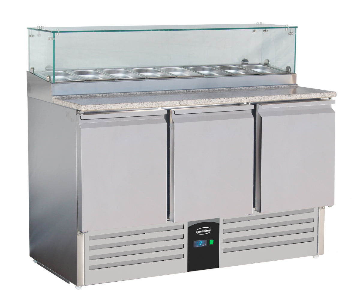 Pizzatisch / mit Glas / 3 Türen / 444 L / Combisteel