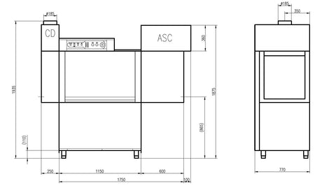 Korbtransportspülmaschine / 70-90-100 Körbe/h / 1150 × 790 × 1710 mm / 7280.0085 / Combisteel