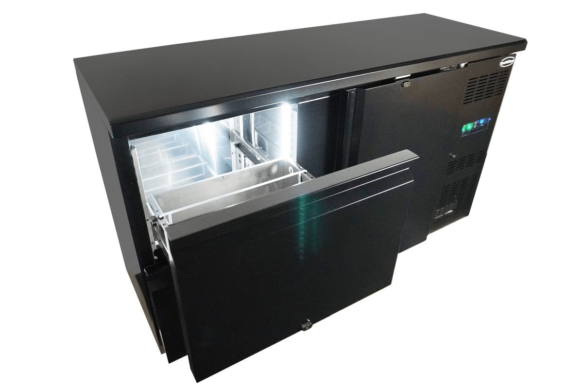 Bartheke 350 L mit 1 Tür und 2 Schubladen / Schwarz / Combisteel