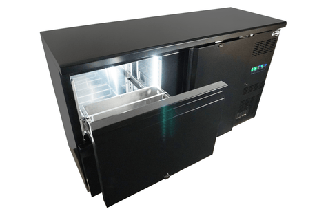 Bartheke 350 L mit 1 Tür und 2 Schubladen / Schwarz / Combisteel
