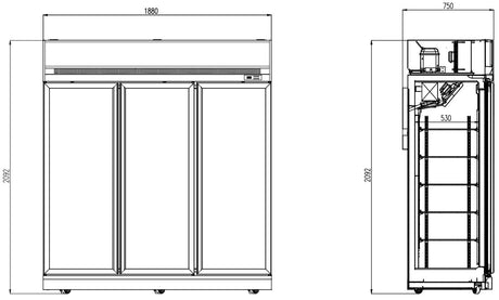 Tiefkühlschrank 3 Glastüren Schwarz INS-1530F BL