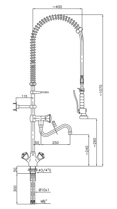 Vorspülbrause / 1-Loch / Combisteel