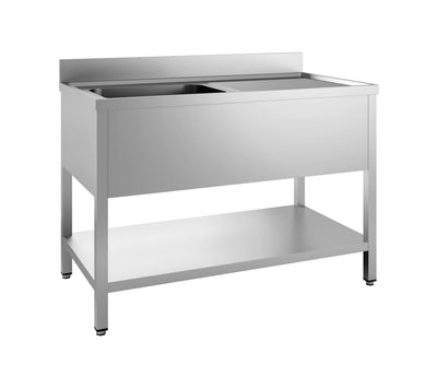 Spültisch mit Grundboden & 1 Becken links / 1400 × 700 mm / Combisteel