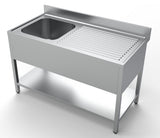Spültisch mit Grundboden & 1 Becken links / 1400 × 700 mm / Combisteel