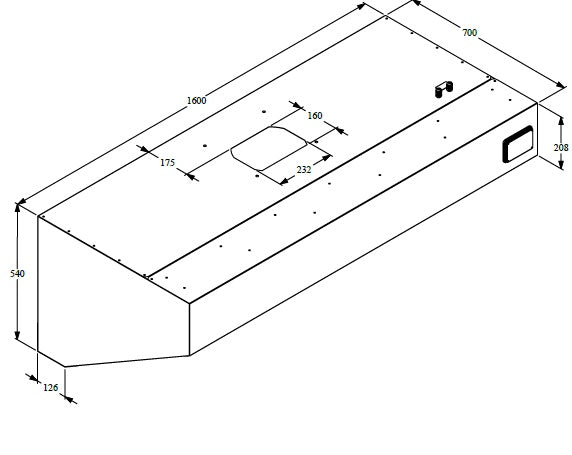 Wandhaube / mit Motor / 1600 × 700 × 520 mm / Combisteel