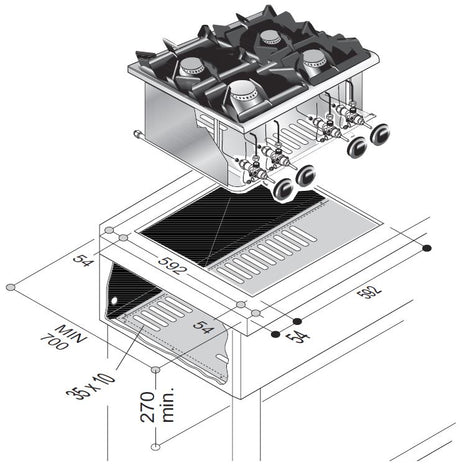 Gas-Einbau-Kochfeld / 4 Brenner / 18 kW / 600 mm / Combisteel – professionelles Einbau-Kochfeld für Gastronomie