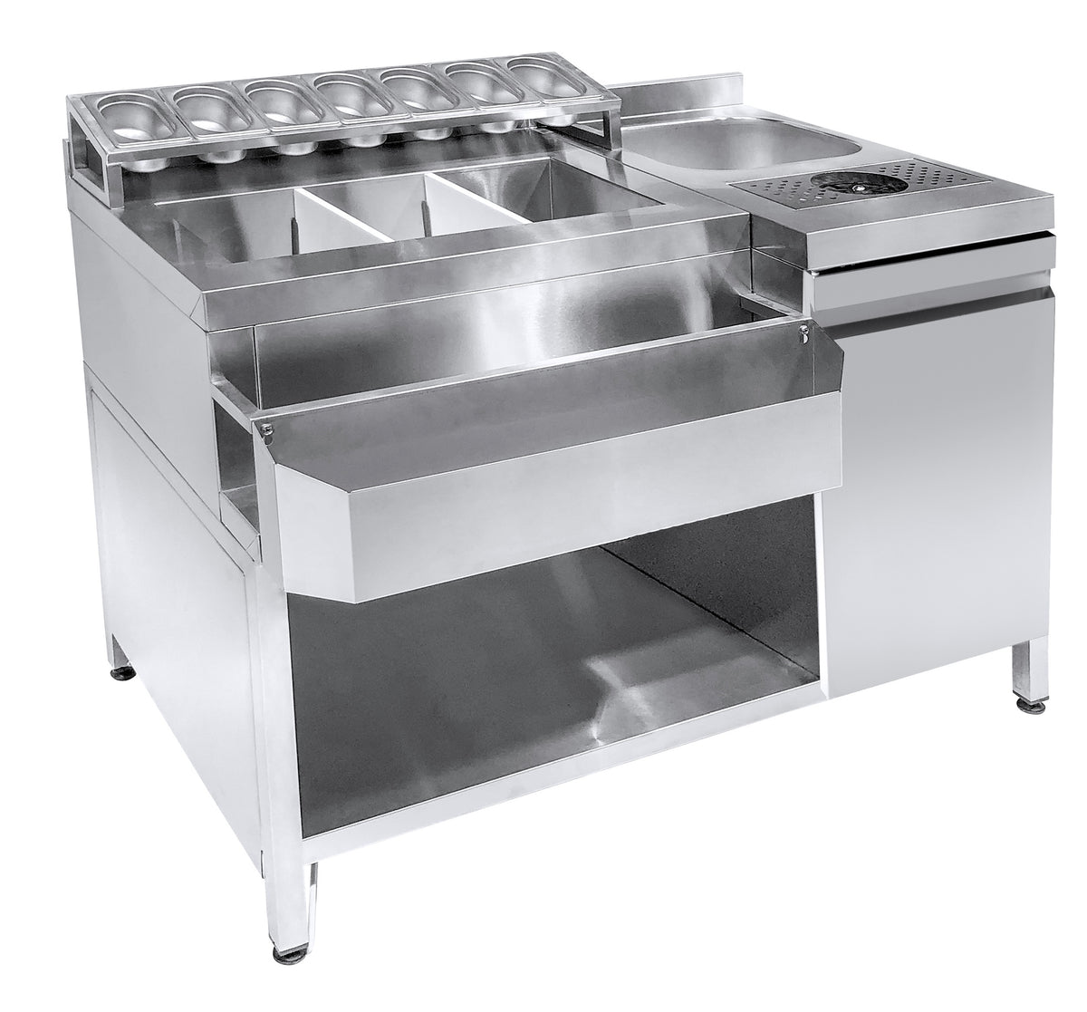 Cocktail-Bar-Station / 1340 mm / 7x 1/9 / mit Spülbecken / Combisteel