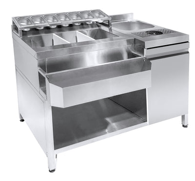 Cocktail-Bar-Station / 1340 mm / 7x 1/9 / mit Spülbecken / Combisteel