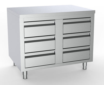 Arbeitstisch mit 6 Schubladen / ohne Aufkantung / 1000 × 700 mm / Combisteel