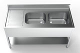 Spültisch mit Grundboden & 2 Becken rechts / 1600 × 700 mm / Combisteel