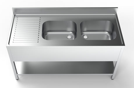 Spültisch mit Grundboden & 2 Becken rechts / 1600 × 700 mm / Combisteel