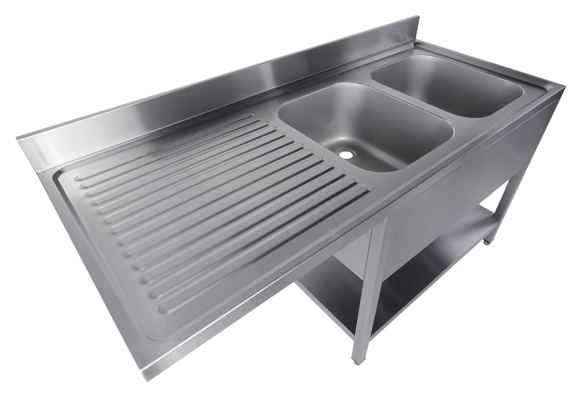 Spültisch mit Grundboden & 2 Becken rechts / für Spülmaschine / 1600 × 700 mm / Combisteel