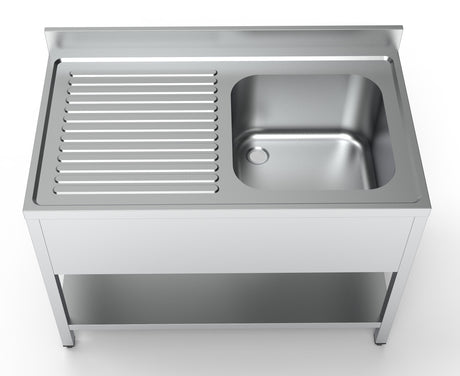 Spültisch mit Grundboden & 1 Becken rechts / 1200 × 700 mm / Combisteel