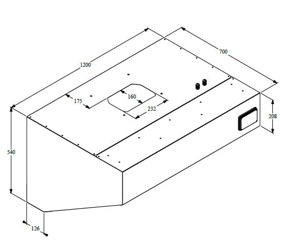 Wandhaube / mit Motor / 1200 × 700 × 520 mm / Combisteel