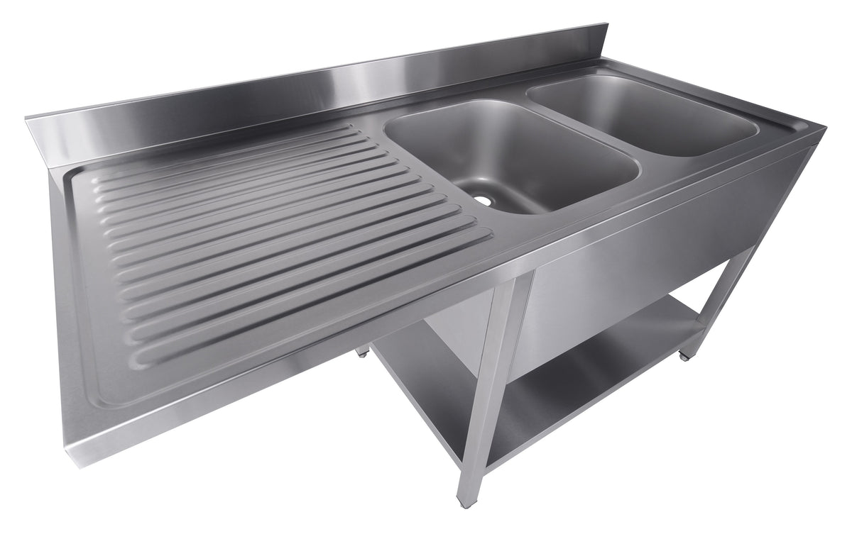 Spültisch mit Grundboden & 2 Becken rechts / für Spülmaschine / 1600 × 700 mm / Combisteel