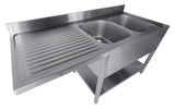 Spültisch mit Grundboden & 2 Becken rechts / für Spülmaschine / 1600 × 700 mm / Combisteel