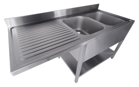 Spültisch mit Grundboden & 2 Becken rechts / für Spülmaschine / 1600 × 700 mm / Combisteel